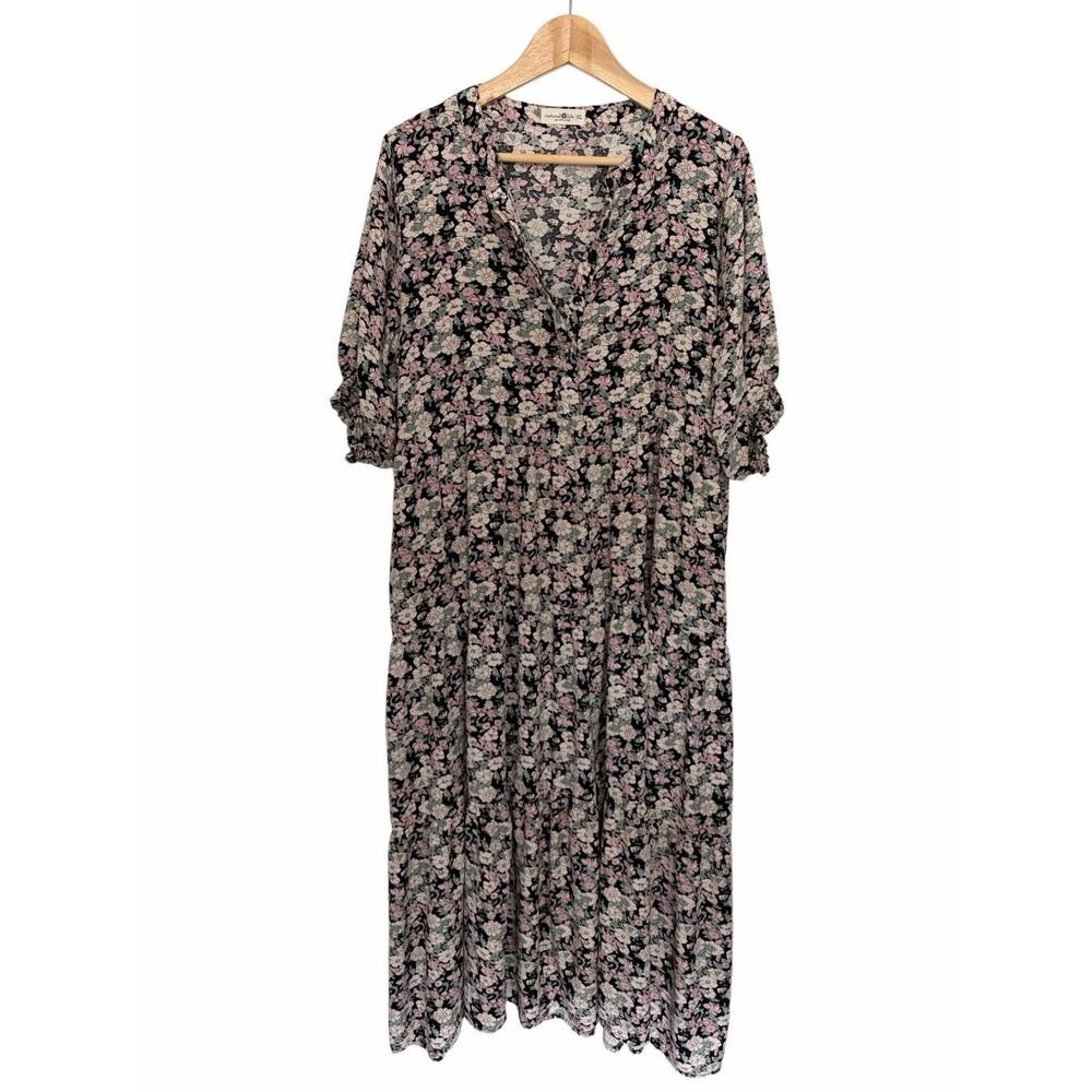 Natural Life Floral Rayon Midi Dress XL Boho Tiered Cottagecore Peasant Multi - Picture 4 of 12